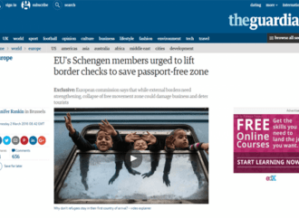 Guardian: Ανοικτό το ενδεχόμενο εξόδου της Ελλάδας από τη Σένγκεν