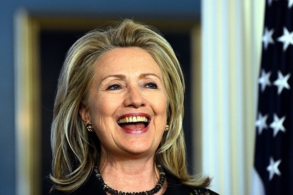 US Secretary of State Hillary Clinton smiles during a joint press conference with Australian Foreign Minister arr following their meeting at the State Department in Washington, DC, on April 24, 2012. AFP PHOTO/Jewel Samad        (Photo credit should read JEWEL SAMAD/AFP/Getty Images)
