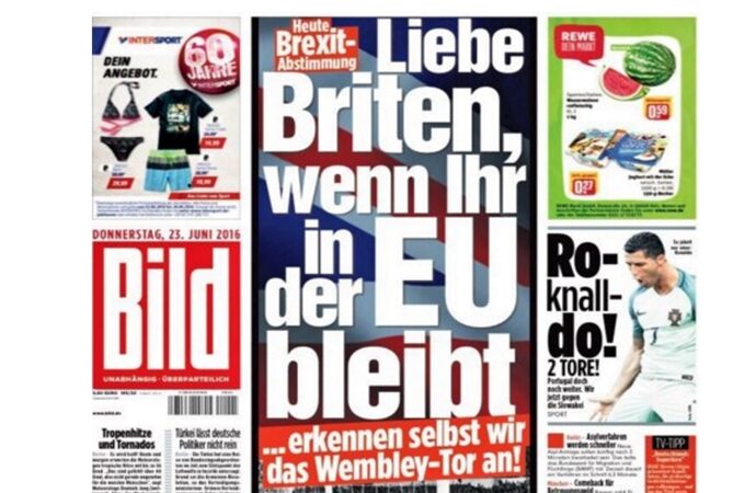 Bild: Οι Γερμανοί τρολάρουν τους Βρετανούς για το Brexit με αντάλλαγμα το γκολ του Γουέμπλεϊ