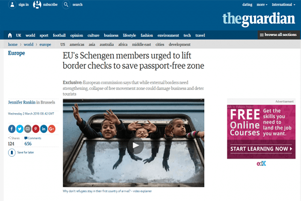 Guardian: Ανοικτό το ενδεχόμενο εξόδου της Ελλάδας από τη Σένγκεν